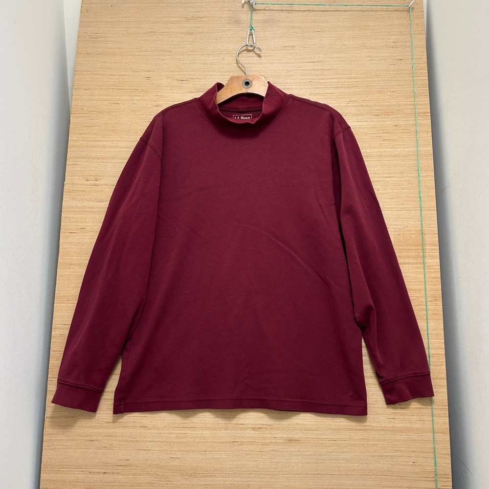 LL Bean Mens Mock Neck Long Sleeve Shirt Burgundy Red Size M Regular 7086